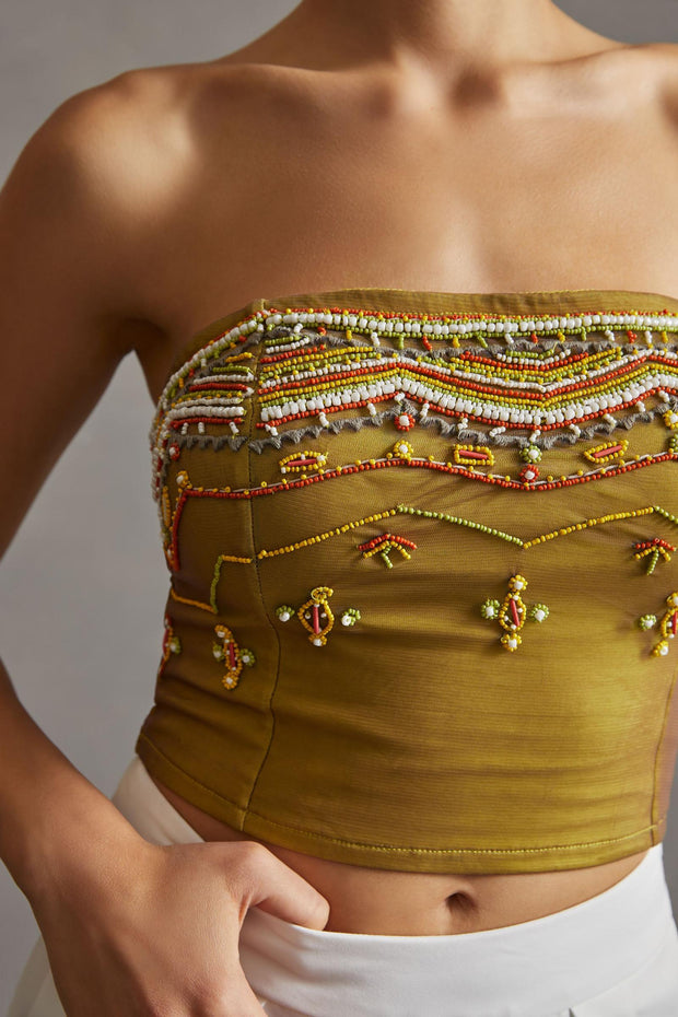 By Anthropologie Embroidered & Beaded Tube Blouse Top