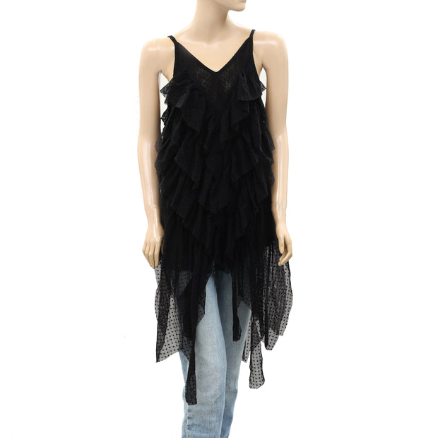 Free People Ruffle Swiss Dot Tunic Tank Top S