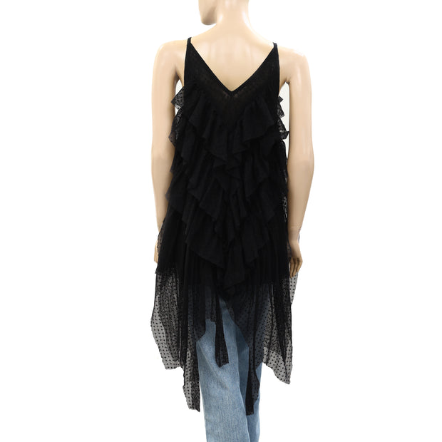 Free People Ruffle Swiss Dot Tunic Tank Top S