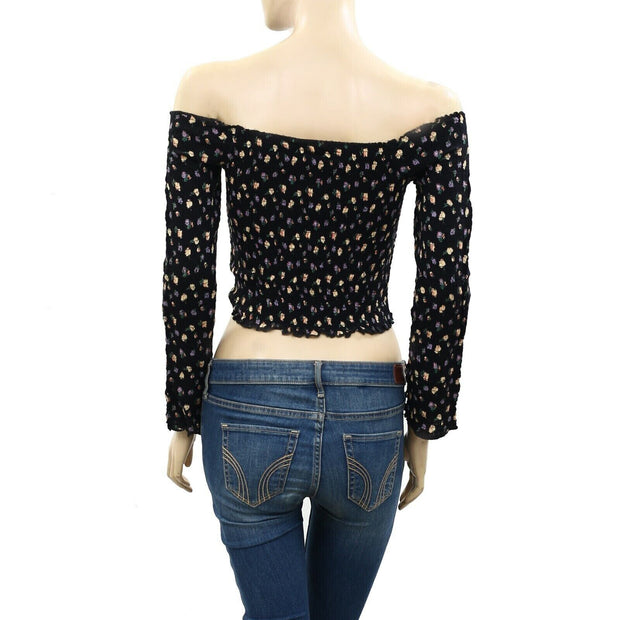 Pins & Needles Urban Outfitters Smocked Long Sleeve Bardot Cropped Top XL