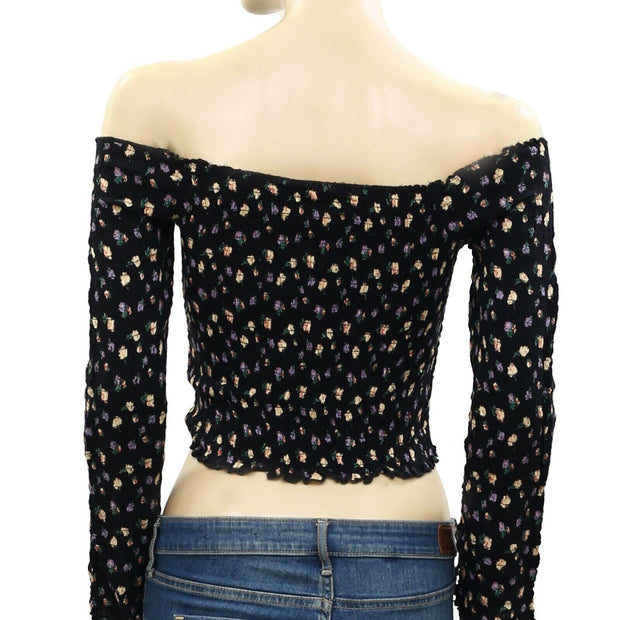 Pins & Needles Urban Outfitters Smocked Long Sleeve Bardot Cropped Top XL