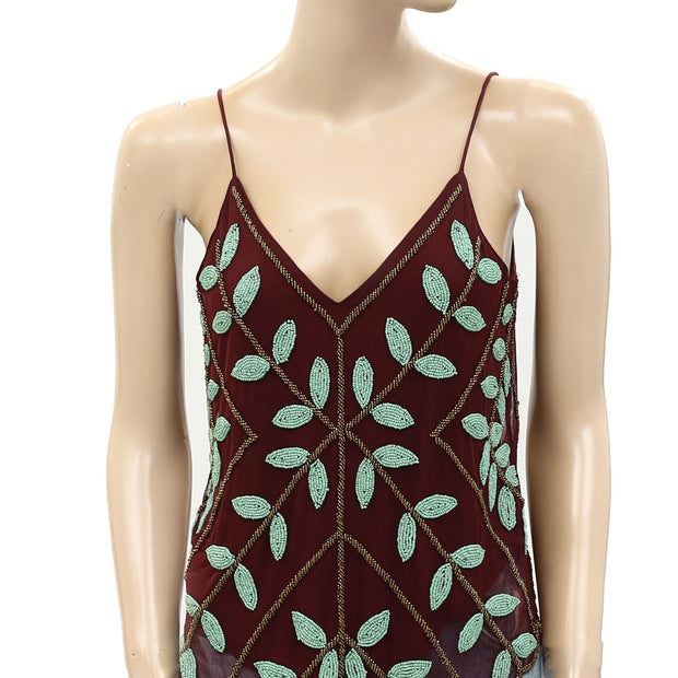 Free People Beaded Embellished Tank Cami Blouse Top XS