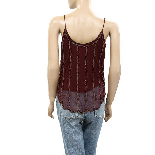 Free People Beaded Embellished Tank Cami Blouse Top XS