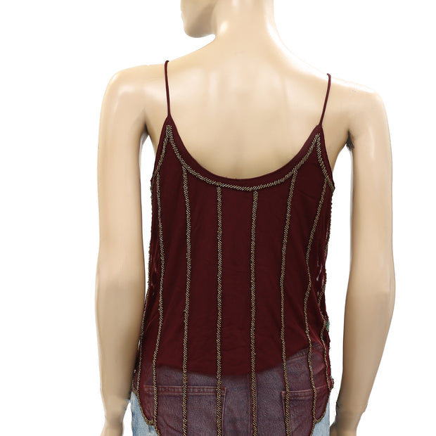 Free People Beaded Embellished Tank Cami Blouse Top XS