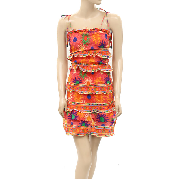 Farm Rio Anthropologie Coral Summer Sun Mini Dress XXS