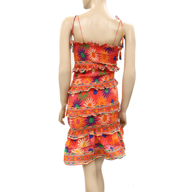 Farm Rio Anthropologie Coral Summer Sun Mini Dress XXS