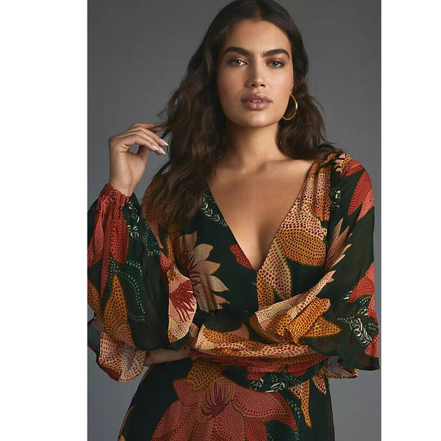 Farm Rio Anthropologie Floral V-Neck Maxi Dress S