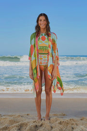 Farm Rio Anthropologie Beach Mixed Scarves Cover Up Tunic Top