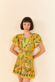 Farm Rio Anthropologie Yellow Summer Garden Mini Skirt XL