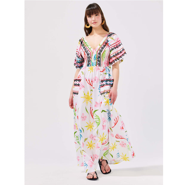 Hayley Menzies Sun Wink Embellished Kimono Sleeve Cotton Maxi Dress XL