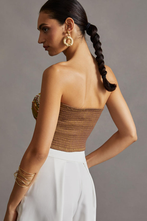 By Anthropologie Embroidered & Beaded Tube Blouse Top