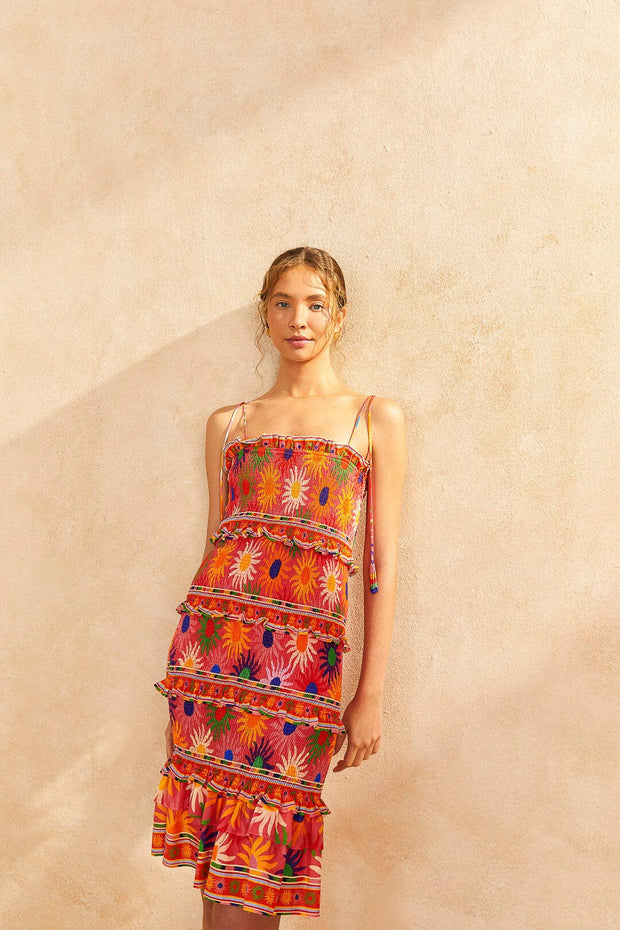 Farm Rio Anthropologie Coral Summer Sun Mini Dress XXS
