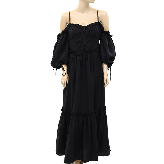 Love The Label Anthropologie Solid Smocked Ruffle Maxi Dress S