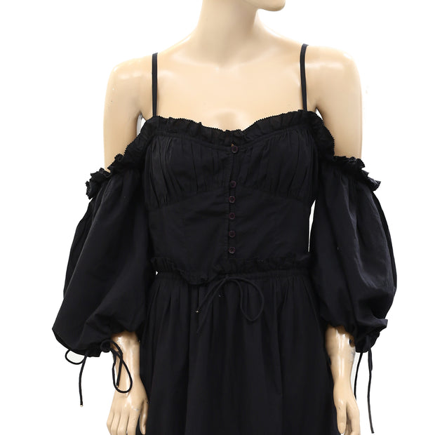 Love The Label Anthropologie Solid Smocked Ruffle Maxi Dress S
