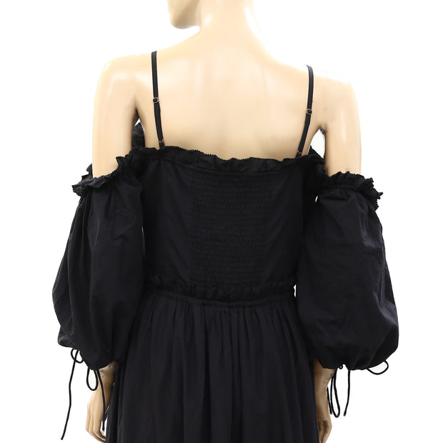 Love The Label Anthropologie Solid Smocked Ruffle Maxi Dress S