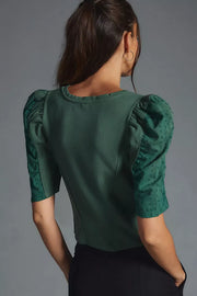 By Anthropologie Puff-Sleeve Structured V-Neck Tee Blouse Top