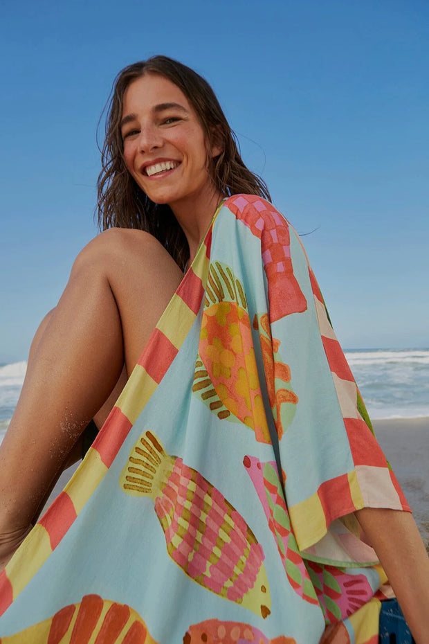 Farm Rio Anthropologie Beach Mixed Scarves Cover Up Tunic Top