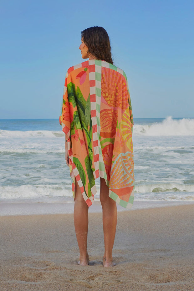 Farm Rio Anthropologie Beach Mixed Scarves Cover Up Tunic Top