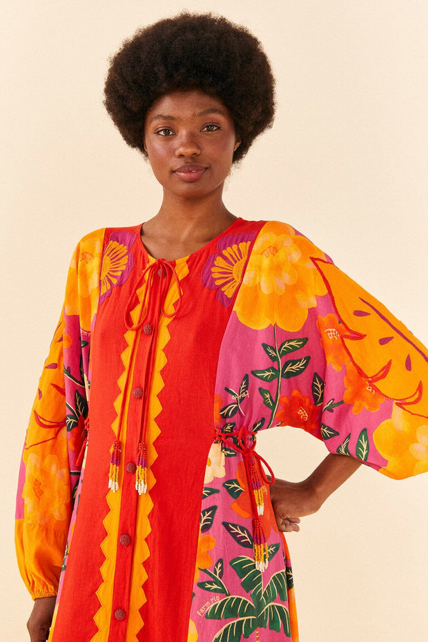 Farm Rio Anthropologie Sunset Patchwork Maxi Dress S
