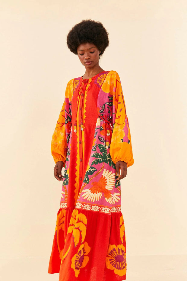 Farm Rio Anthropologie Sunset Patchwork Maxi Dress S