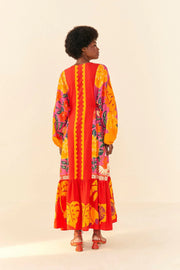 Farm Rio Anthropologie Sunset Patchwork Maxi Dress S