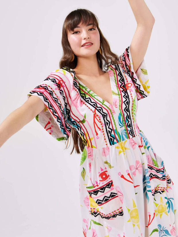 Hayley Menzies Sun Wink Embellished Kimono Sleeve Cotton Maxi Dress XL