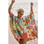 Farm Rio Anthropologie Beach Mixed Scarves Cover Up Tunic Top