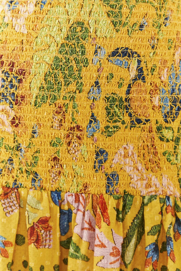 Farm Rio Anthropologie Yellow Summer Garden Mini Skirt XL