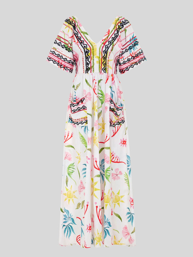 Hayley Menzies Sun Wink Embellished Kimono Sleeve Cotton Maxi Dress XL