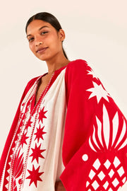Farm Rio Anthropologie Red Tropical Cutwork Mini Dress S