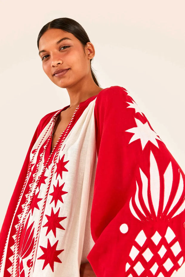 Farm Rio Anthropologie Red Tropical Cutwork Mini Dress S