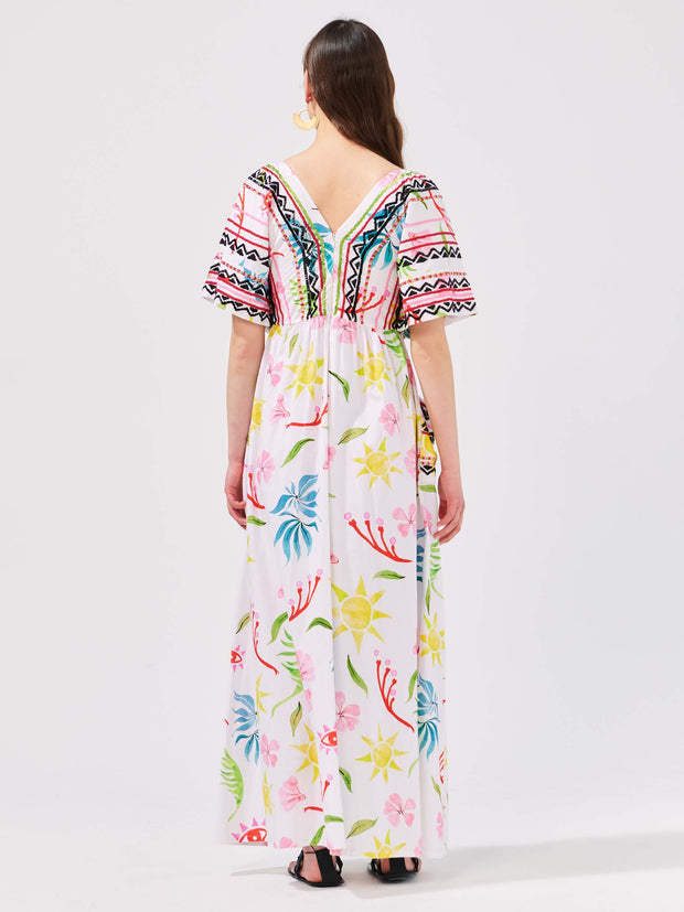 Hayley Menzies Sun Wink Embellished Kimono Sleeve Cotton Maxi Dress XL