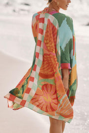Farm Rio Anthropologie Beach Mixed Scarves Cover Up Tunic Top