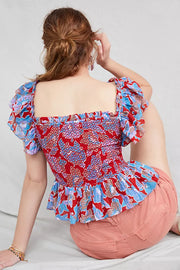 Love The Label Anthropologie Smocked Ruffle Cropped Top S