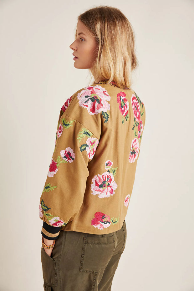 Anthropologie Maeve Needlepoint Bomber Jacket Top S