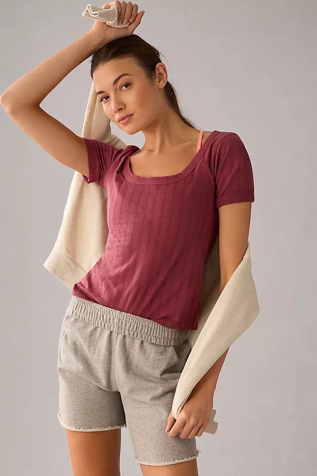 Anthropologie Pilcro Pointelle Scoop-Neck Tee Blouse Top