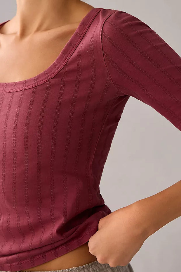 Anthropologie Pilcro Pointelle Scoop-Neck Tee Blouse Top