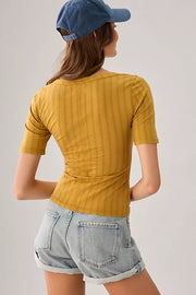 Anthropologie Pilcro Pointelle Scoop-Neck Tee Blouse Top