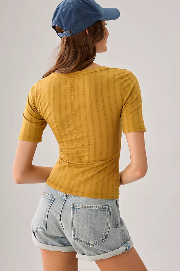 Anthropologie Pilcro Pointelle Scoop-Neck Tee Blouse Top