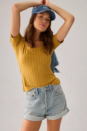Anthropologie Pilcro Pointelle Scoop-Neck Tee Blouse Top