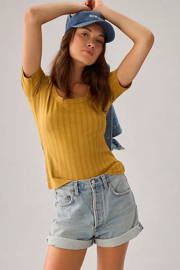 Anthropologie Pilcro Pointelle Scoop-Neck Tee Blouse Top