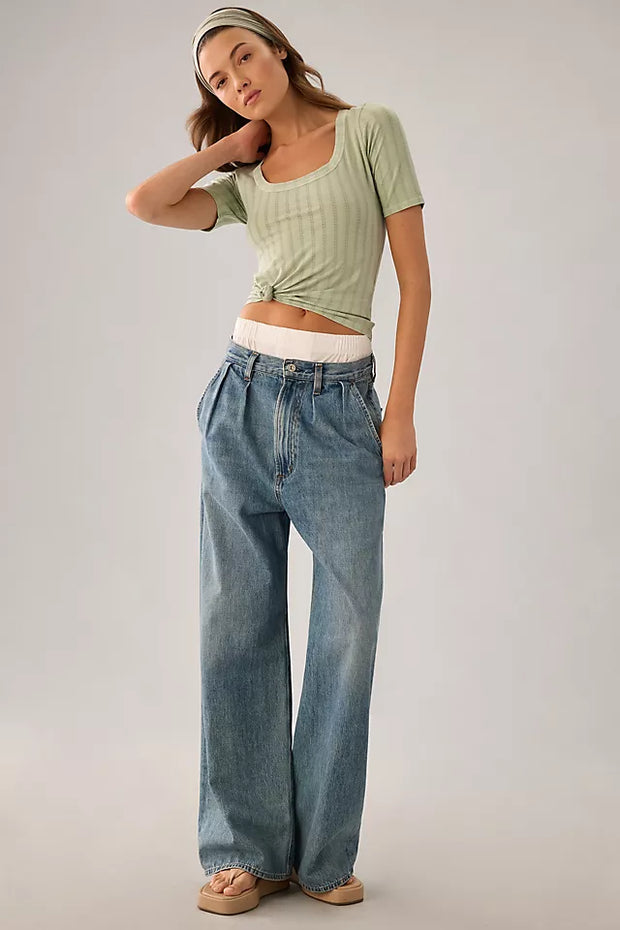Anthropologie Pilcro Pointelle Scoop-Neck Tee Blouse Top