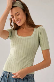 Anthropologie Pilcro Pointelle Scoop-Neck Tee Blouse Top