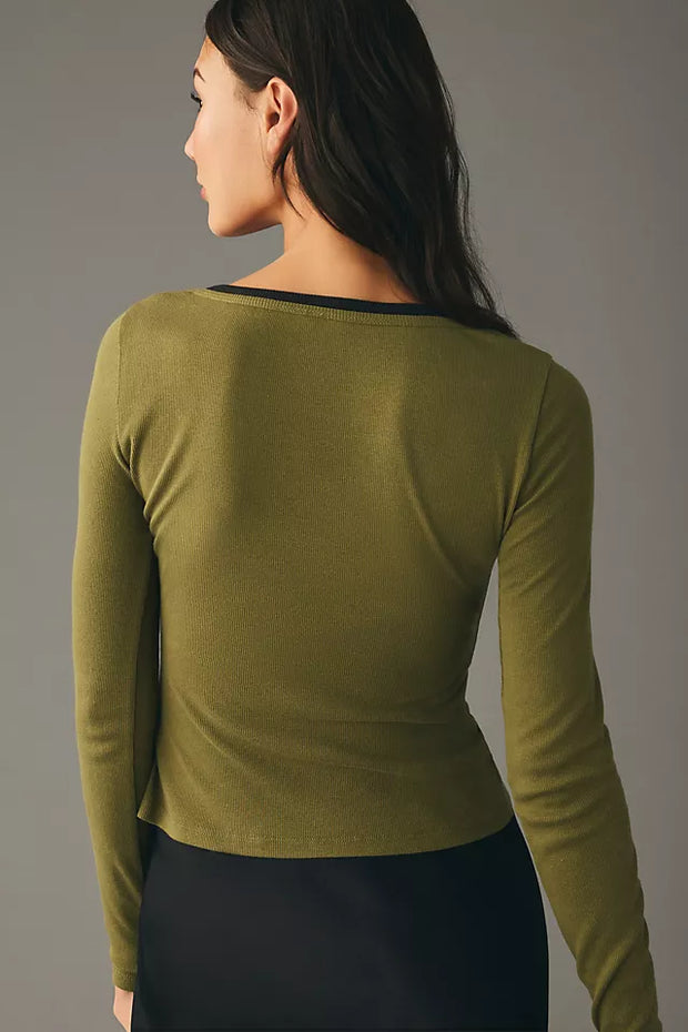 Pilcro Anthropologie Long-Sleeve Layered Ribbed Tee Blouse Top