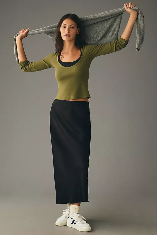 Pilcro Anthropologie Long-Sleeve Layered Ribbed Tee Blouse Top
