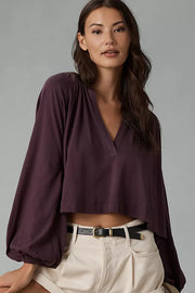 Maeve Anthropologie Split-Neck Pleated Blouse Long Sleeve Top