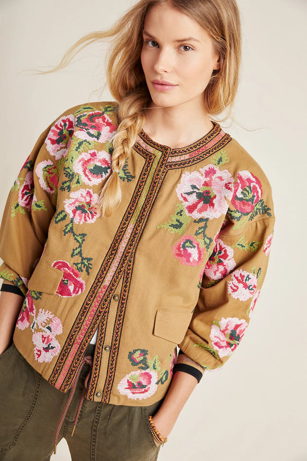 Anthropologie Maeve Needlepoint Bomber Jacket Top S