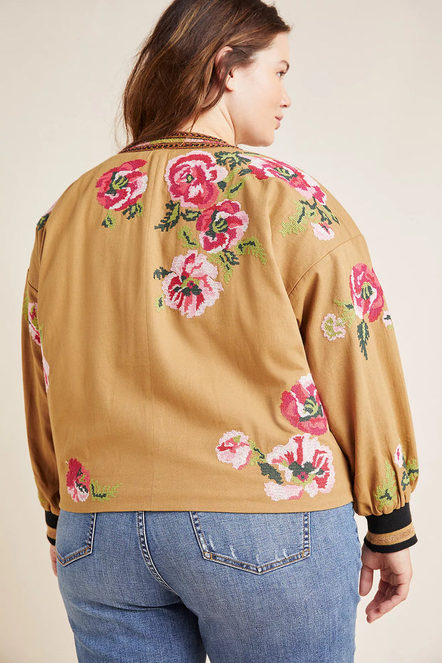 Anthropologie Maeve Needlepoint Bomber Jacket Top S