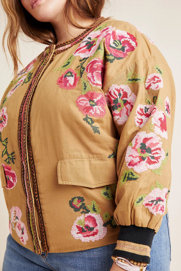 Anthropologie Maeve Needlepoint Bomber Jacket Top S
