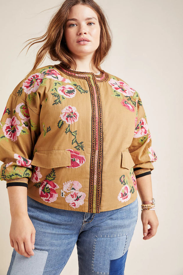 Anthropologie Maeve Needlepoint Bomber Jacket Top S